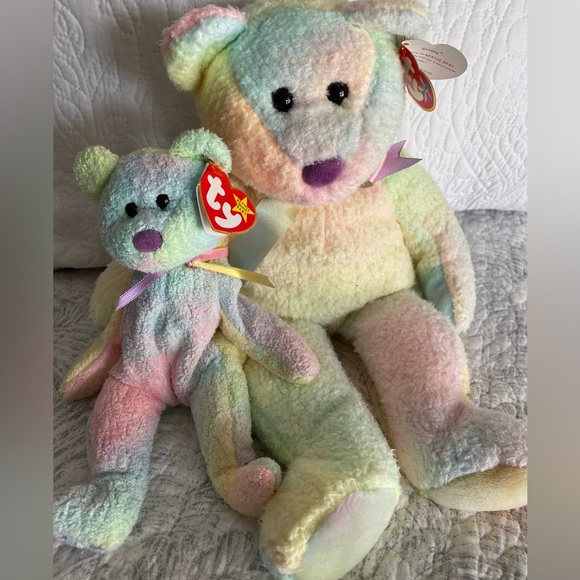 🩵 VINTAGE RETIRED VERY RARE! “Groovy” Matching Set of TWO Ty BUDDY & BABY Bear. - Picture 4 of 11